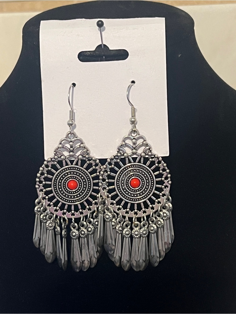 Paparazzi Silver-Tone Dangle Earrings with Red Centers